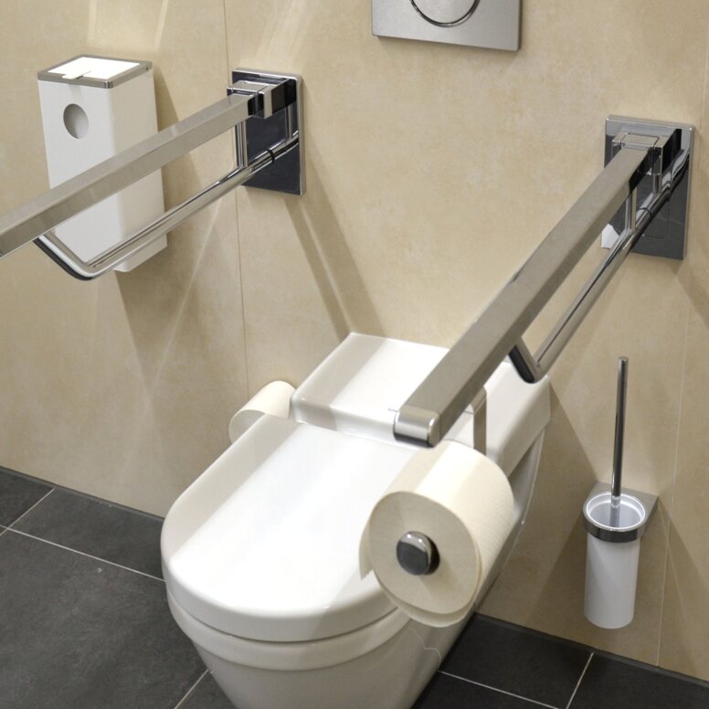 Museum für Architekturzeichnungen Toilette ausgestattet mit Stützklappgriffen, WC-Bürstengarnitur und Hygieneabfallbehälter System 800